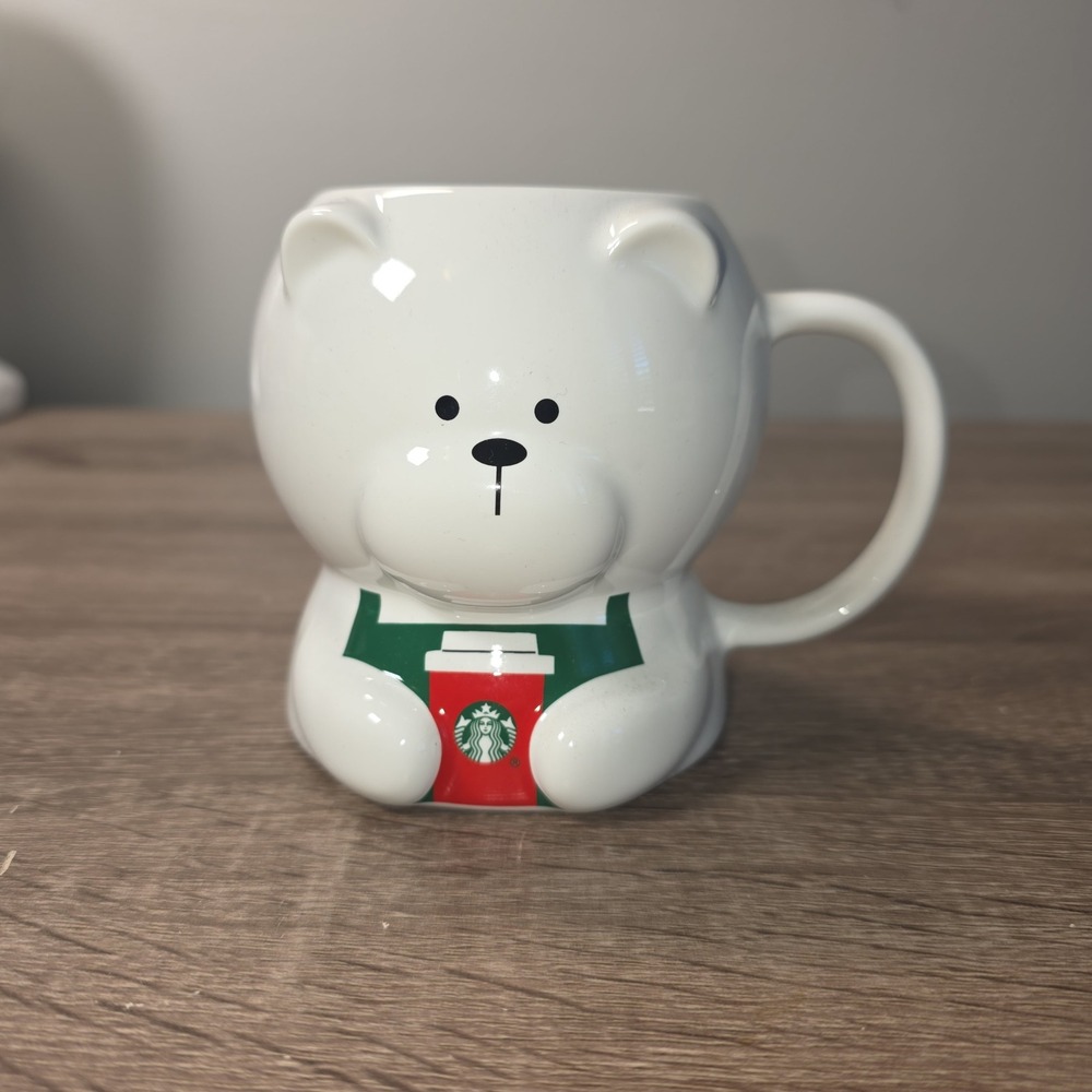 Starbucks Bearista Polar Bear Ceramic Mug 12oz White Green Apron 011181819 New
